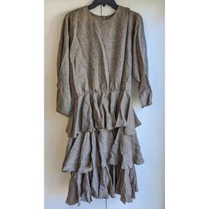 Vintage Raul Blanco Women Long Sleeve Round Neck Brown Black Dress Size 14
